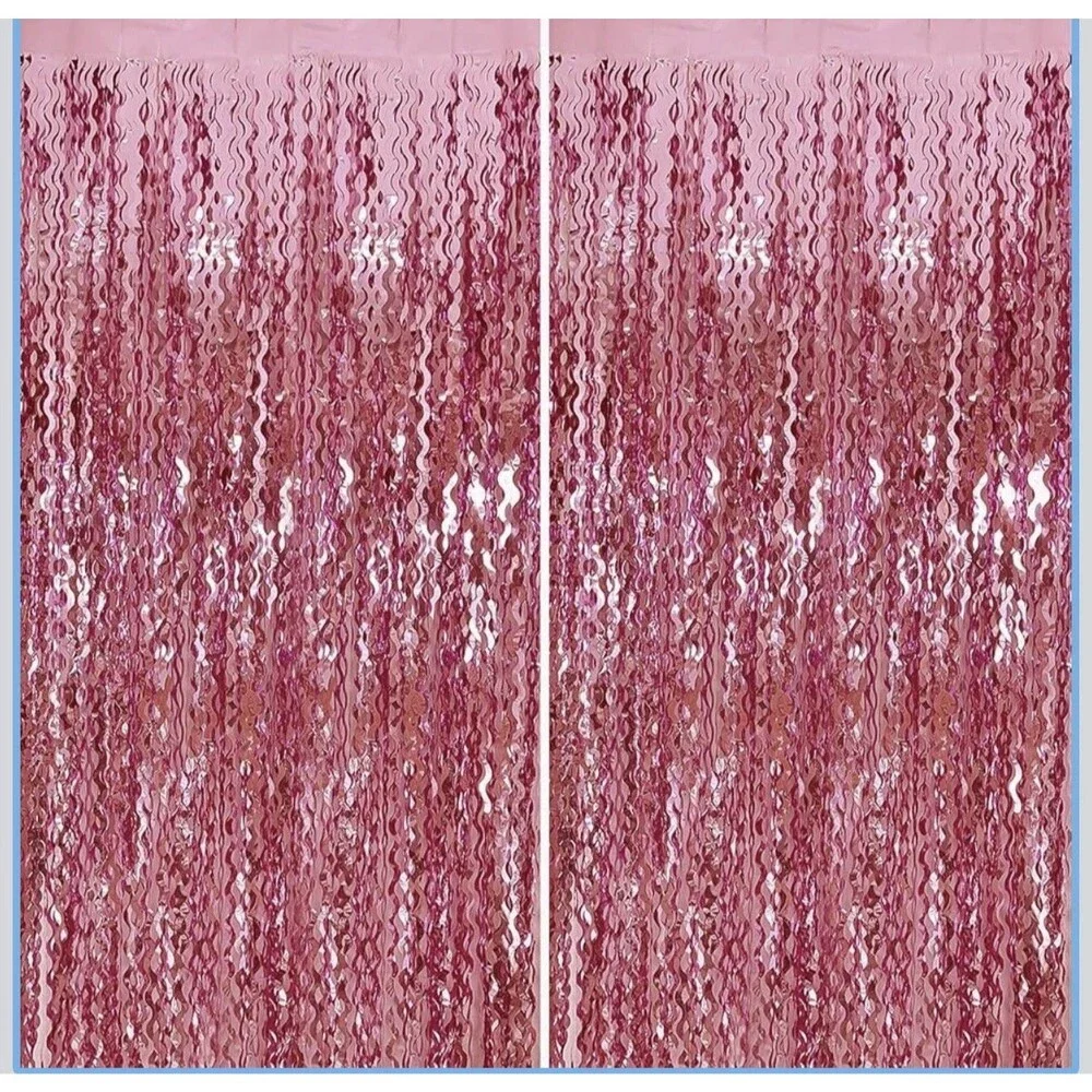 Pink Streamers Fringe Backdrop Party Decorations Tinsel Foil 2 Pack,